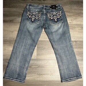 Miss Me Womens Cuffed Capri Jeans Size 28 Bling Rhinestone JW5756P3 MK 136